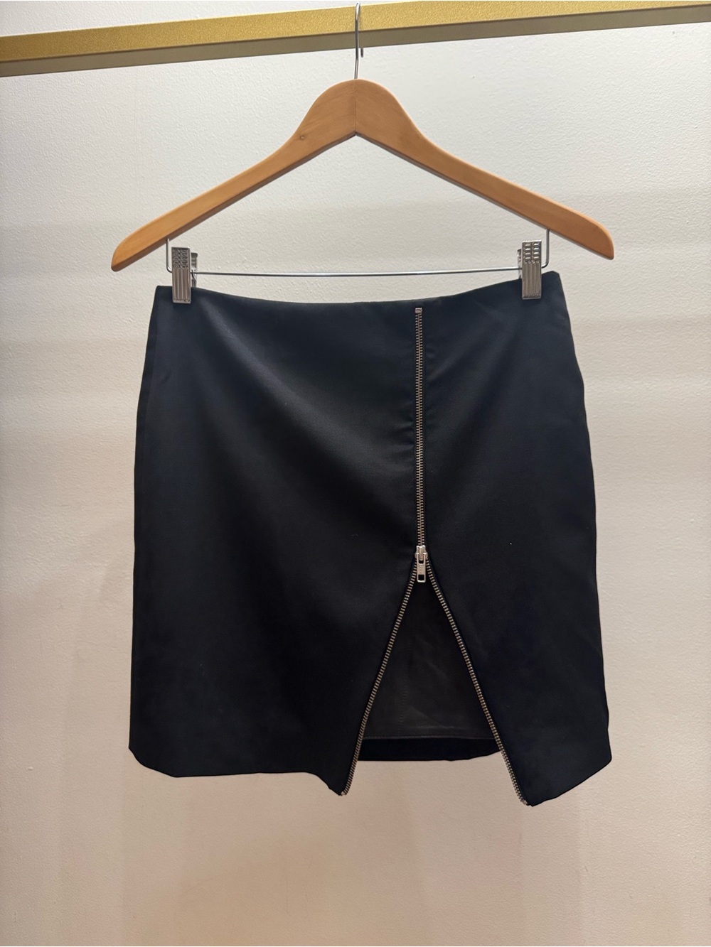 The Kooples Black Mini Skirt with Front Zip Detail with leather inset
